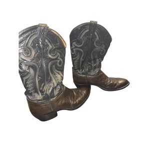 Tony Lama Teju Lizard Cowboy Boots 10.5D Black Western Exotic Leather